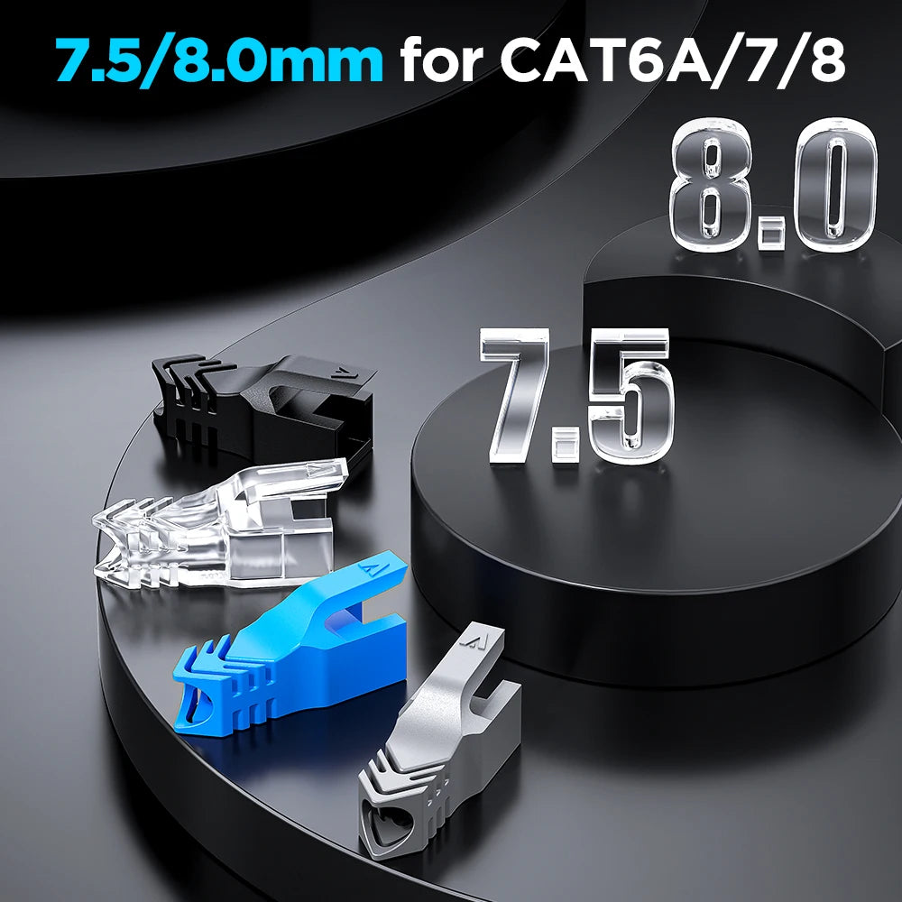 Protectores de Conector RJ45 AMPCOM – Cubiertas para Alivio de Tensión en Cables Ethernet CAT8/CAT7/CAT6A/CAT6/CAT5E