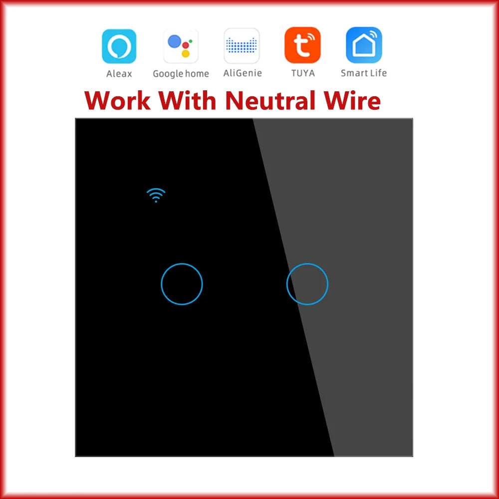 Interruptor Inteligente WiFi Tuya EU – Panel Táctil 220V, Cable Neutro, Compatible con Alexa & Google Home (1-4 Gang)