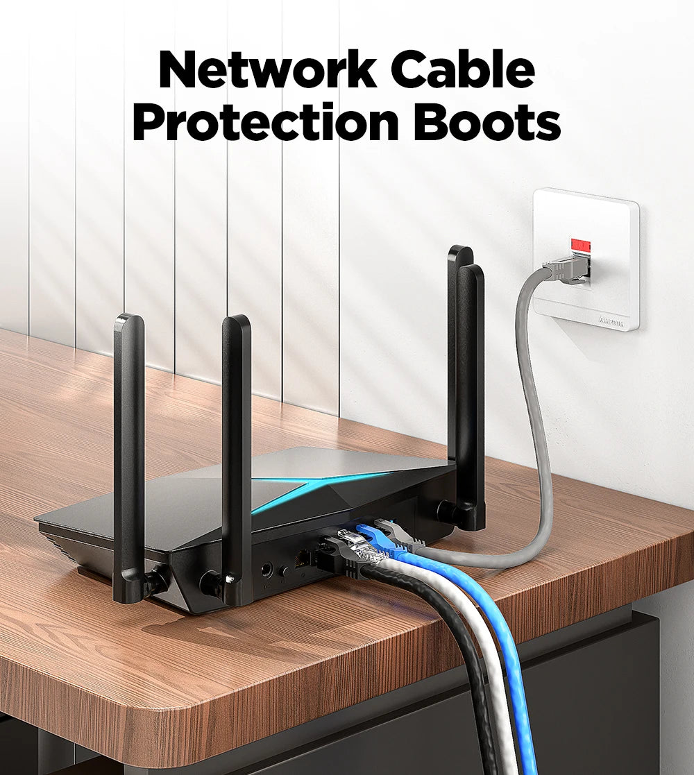 Protectores de Conector RJ45 AMPCOM – Cubiertas para Alivio de Tensión en Cables Ethernet CAT8/CAT7/CAT6A/CAT6/CAT5E