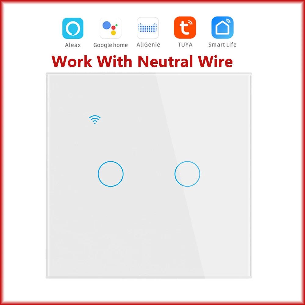 Interruptor Inteligente WiFi Tuya EU – Panel Táctil 220V, Cable Neutro, Compatible con Alexa & Google Home (1-4 Gang)