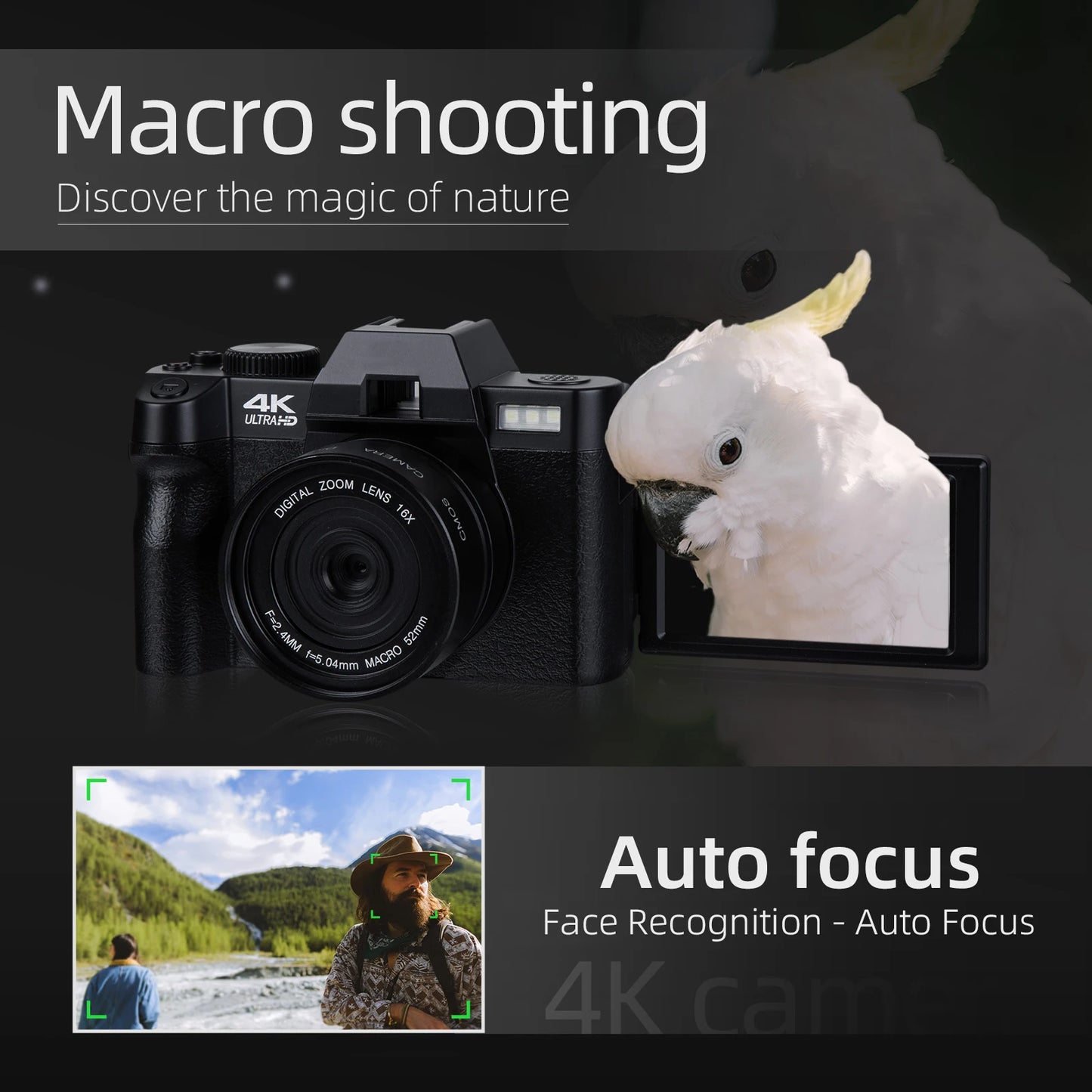 G-Anica Compact Digital Photography Camera4K Wireless Network Camera Retro Vlog Recorder YouTube 48MP Camera 3"flip Screen