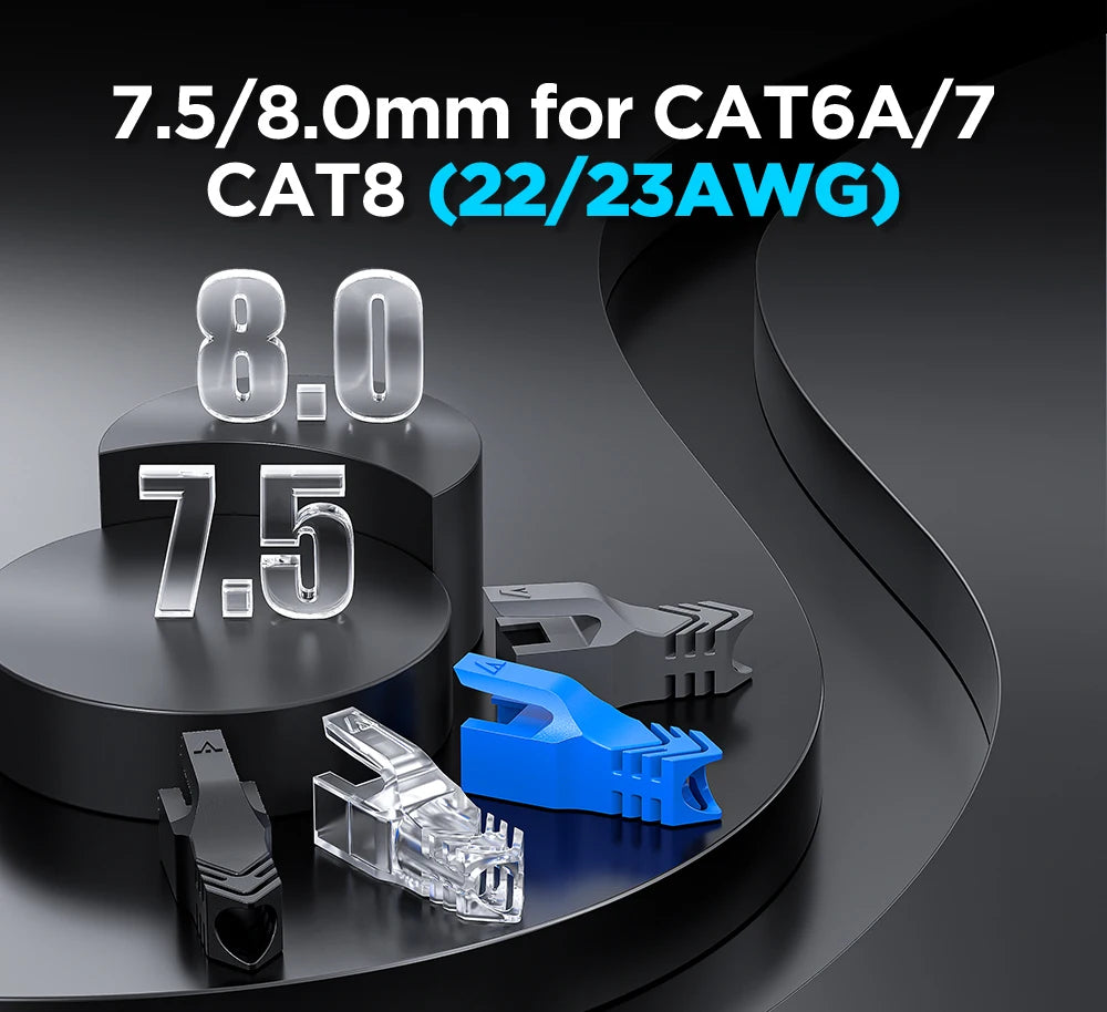 Protectores de Conector RJ45 AMPCOM – Cubiertas para Alivio de Tensión en Cables Ethernet CAT8/CAT7/CAT6A/CAT6/CAT5E