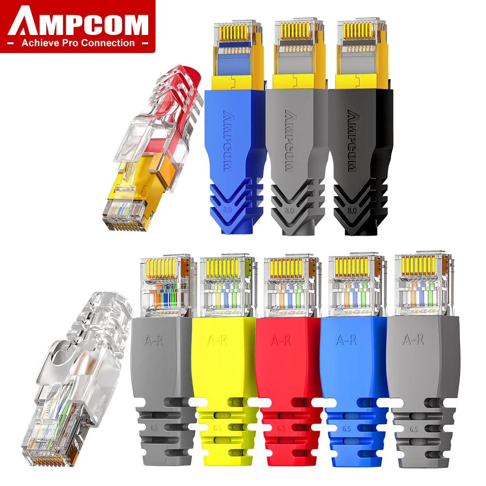 Protectores de Conector RJ45 AMPCOM – Cubiertas para Alivio de Tensión en Cables Ethernet CAT8/CAT7/CAT6A/CAT6/CAT5E