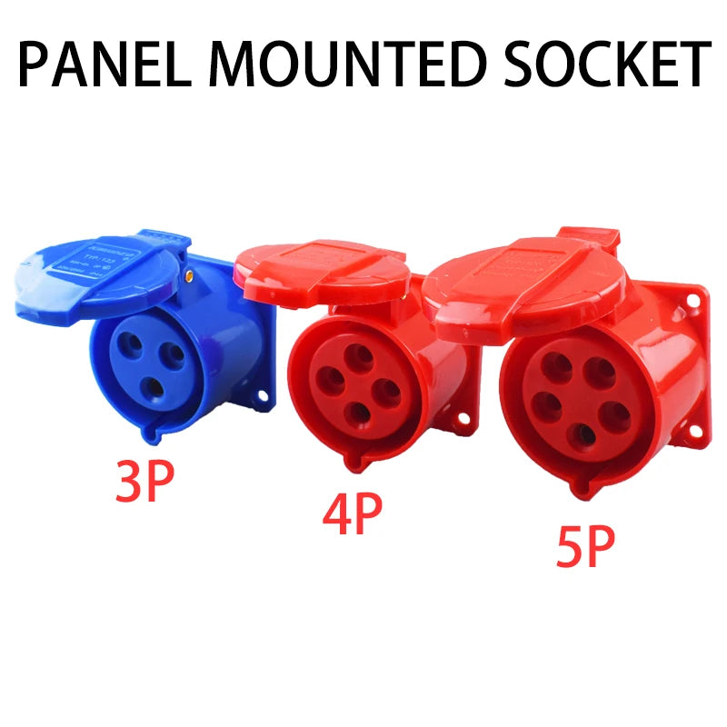 Conector Industrial IP44 Impermeable – Enchufe de Pared para Conexión Eléctrica 16A/32A (3-5 Pines)