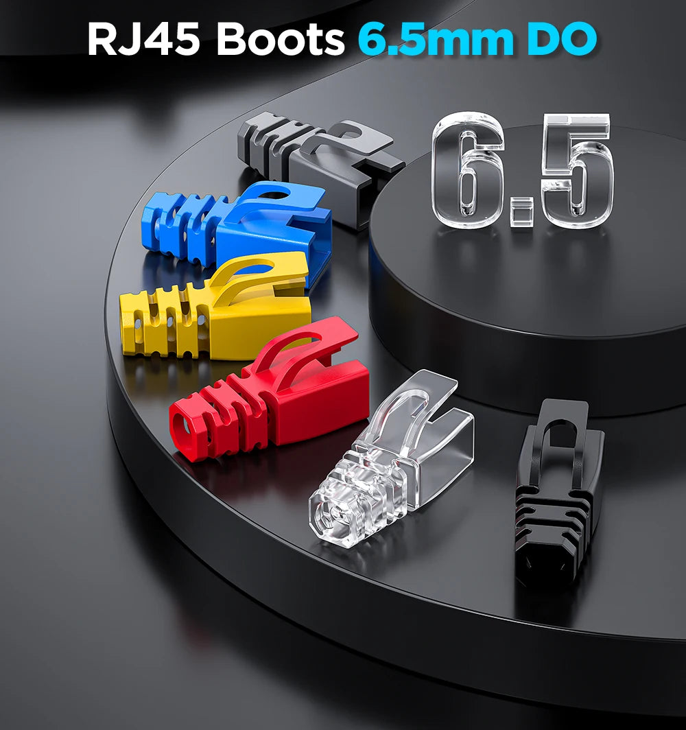Protectores de Conector RJ45 AMPCOM – Cubiertas para Alivio de Tensión en Cables Ethernet CAT8/CAT7/CAT6A/CAT6/CAT5E
