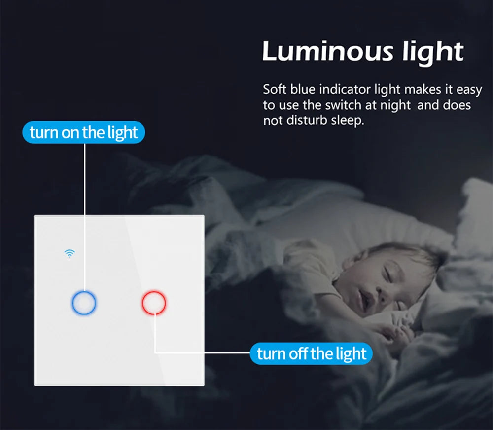 Interruptor Inteligente WiFi Tuya EU – Panel Táctil 220V, Cable Neutro, Compatible con Alexa & Google Home (1-4 Gang)