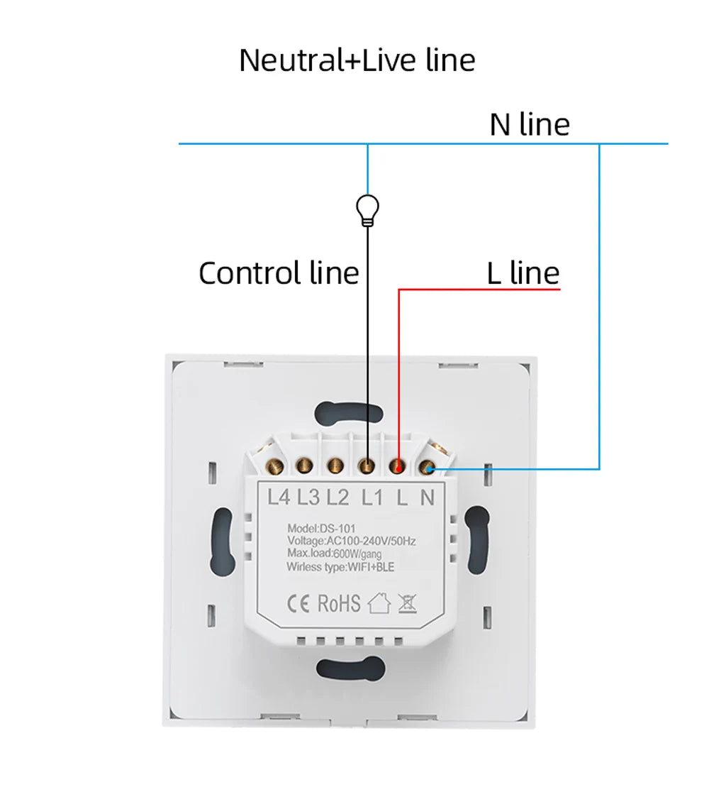 Interruptor Inteligente WiFi Tuya EU – Panel Táctil 220V, Cable Neutro, Compatible con Alexa & Google Home (1-4 Gang)