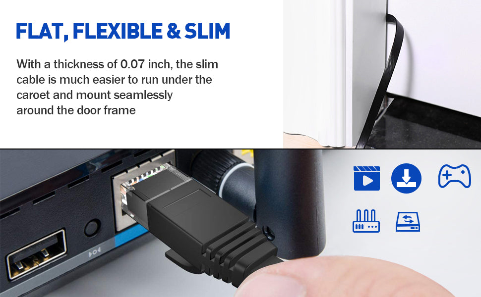 Cable Ethernet Cat 6 Plano – Alta Velocidad, RJ45 para Router y Modem (5M/10M/15M/20M/30M)