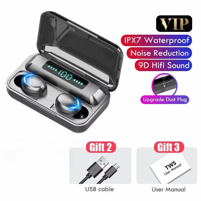 New F9 Bluetooth Headphones 9D Stereo High Bass Sport Earphones Handfree Touch Control Tws Wireless Earbuds Waterproof Headset