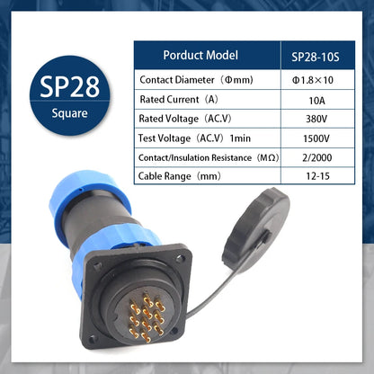 Conector de Aviación Industrial IP68 SP28 – Enchufe Impermeable y Sellado para Aplicaciones Profesionales