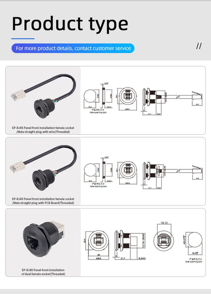 Adaptador de Montaje en Panel RJ45 IP68 – Conector Impermeable para Redes Ethernet CAT5E/CAT6A