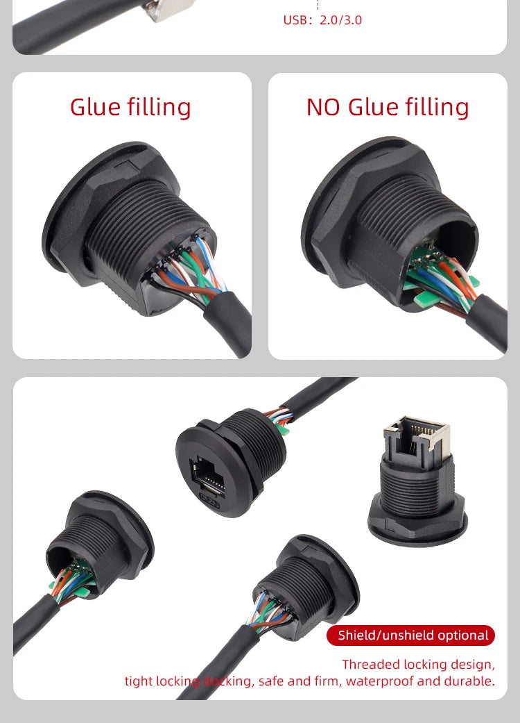 Adaptador de Montaje en Panel RJ45 IP68 – Conector Impermeable para Redes Ethernet CAT5E/CAT6A
