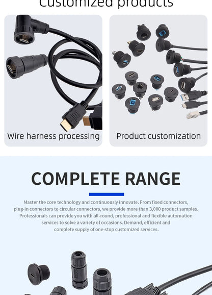 Adaptador de Montaje en Panel RJ45 IP68 – Conector Impermeable para Redes Ethernet CAT5E/CAT6A