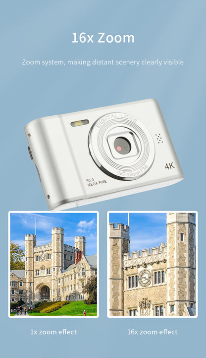4K Digital Camera Travel Selfie Camara 50 Megapixels Zoom HD Photography 2.4inch Screen Entry-Level Kids Campus Mini Retro Cam