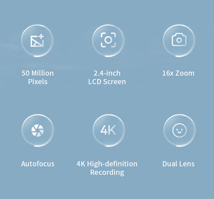 4K Digital Camera Travel Selfie Camara 50 Megapixels Zoom HD Photography 2.4inch Screen Entry-Level Kids Campus Mini Retro Cam