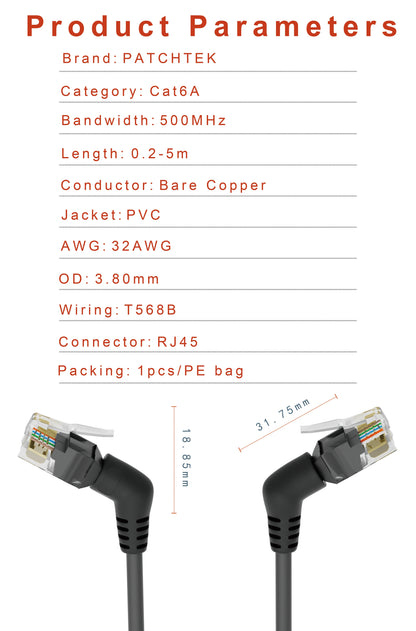 Cable Ethernet CAT6A COMNEN 10Gbps – Patch Cord RJ45 Giratorio 90°/360° para Laptop, PC y Router