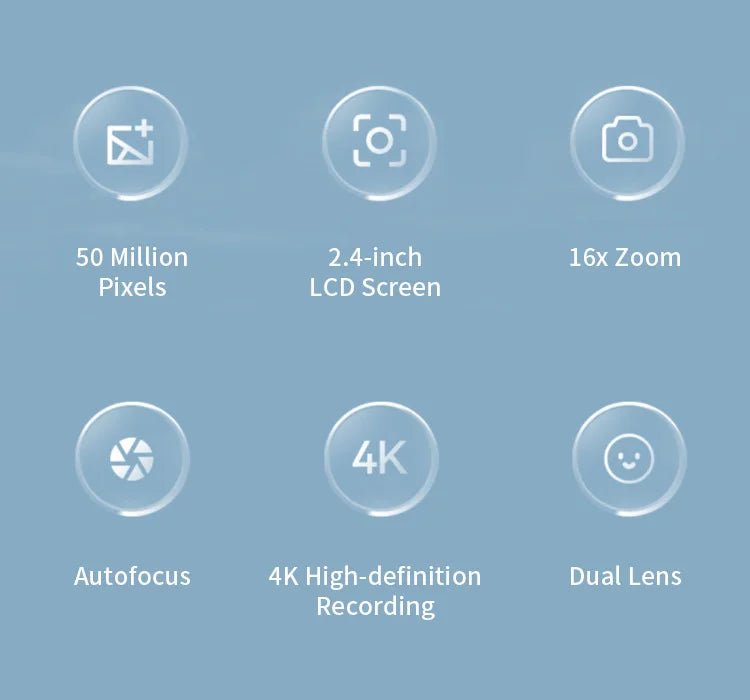 4K Digital Camera Travel Selfie Camara 50 Megapixels Zoom HD Photography 2.4inch Screen Entry-Level Kids Campus Mini Retro Cam