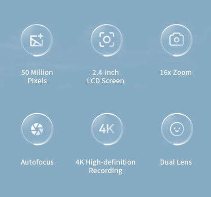 4K Digital Camera Travel Selfie Camara 50 Megapixels Zoom HD Photography 2.4inch Screen Entry-Level Kids Campus Mini Retro Cam