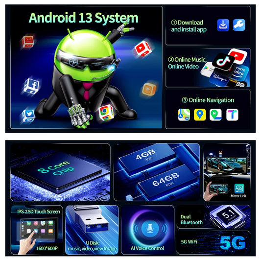 VisionDrive E64 – Cámara Dash Android 13 con CarPlay & GPS Integrado