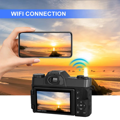 4K Digital Camera 48MP 16X Digital Zoom 3'' Flip Screen WiFi Web Camcorder Vintage Photography Compact Professional Video Camera