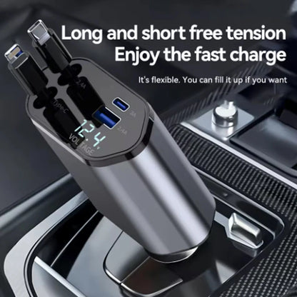 PowerFlex 120 – Cargador de Auto 4 en 1 con Cable Retráctil & USB Tipo C