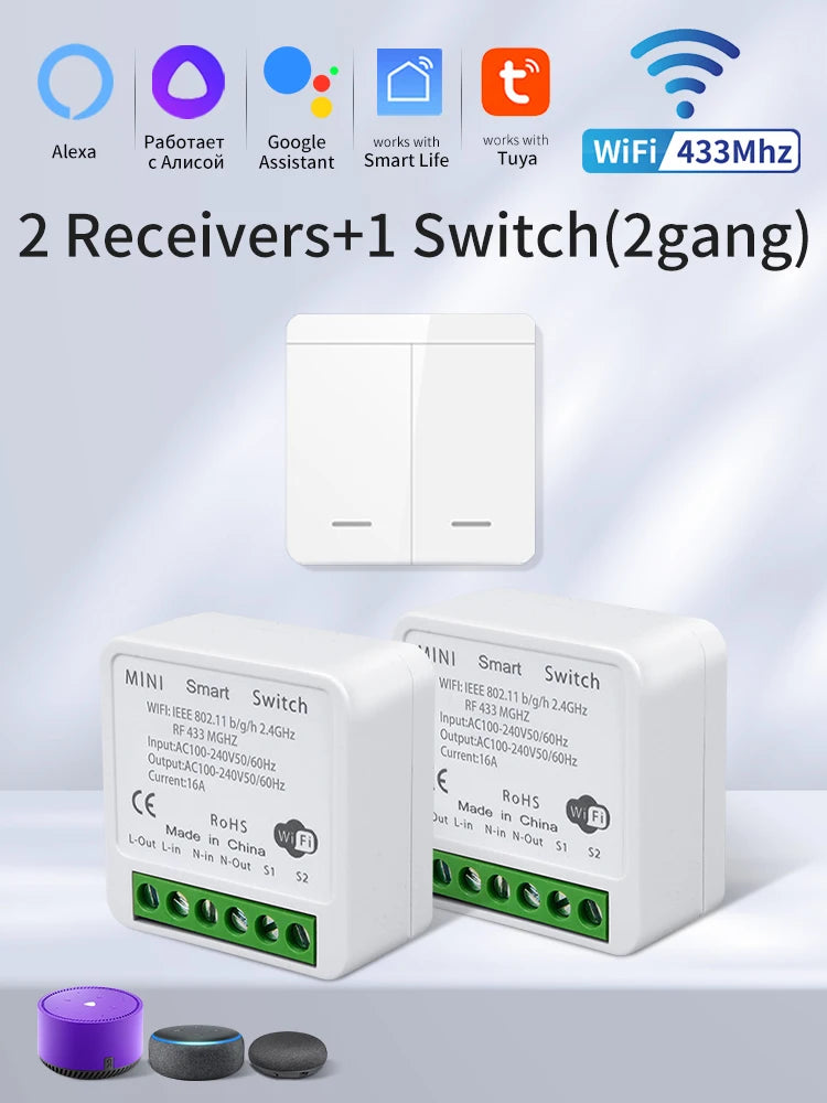 Interruptor Inteligente Tuya WiFi RF 433MHz – Control por Voz, APP Smart Life y Compatible con Alexa & Google Home