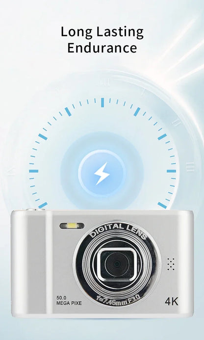 4K Digital Camera Travel Selfie Camara 50 Megapixels Zoom HD Photography 2.4inch Screen Entry-Level Kids Campus Mini Retro Cam