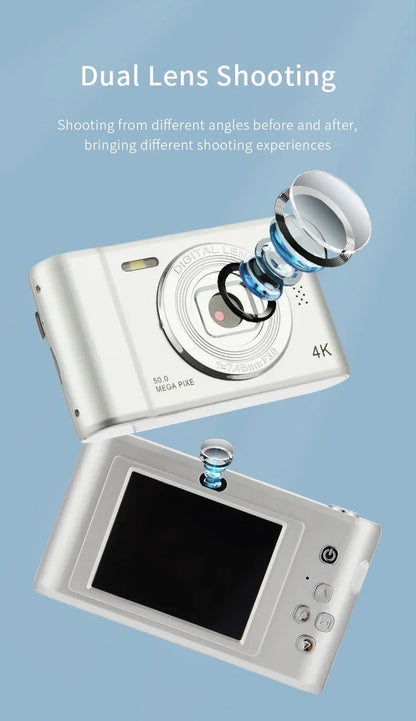 4K Digital Camera Travel Selfie Camara 50 Megapixels Zoom HD Photography 2.4inch Screen Entry-Level Kids Campus Mini Retro Cam
