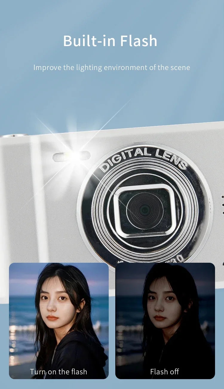 4K Digital Camera Travel Selfie Camara 50 Megapixels Zoom HD Photography 2.4inch Screen Entry-Level Kids Campus Mini Retro Cam