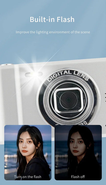4K Digital Camera Travel Selfie Camara 50 Megapixels Zoom HD Photography 2.4inch Screen Entry-Level Kids Campus Mini Retro Cam