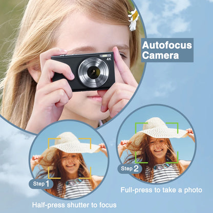 4K Digital Camera, Autofocus UHD Vlogging Camera with 32GB Card, 48MP 16X Digital Zoom Digital Camera Anti-Shake Portable Camera
