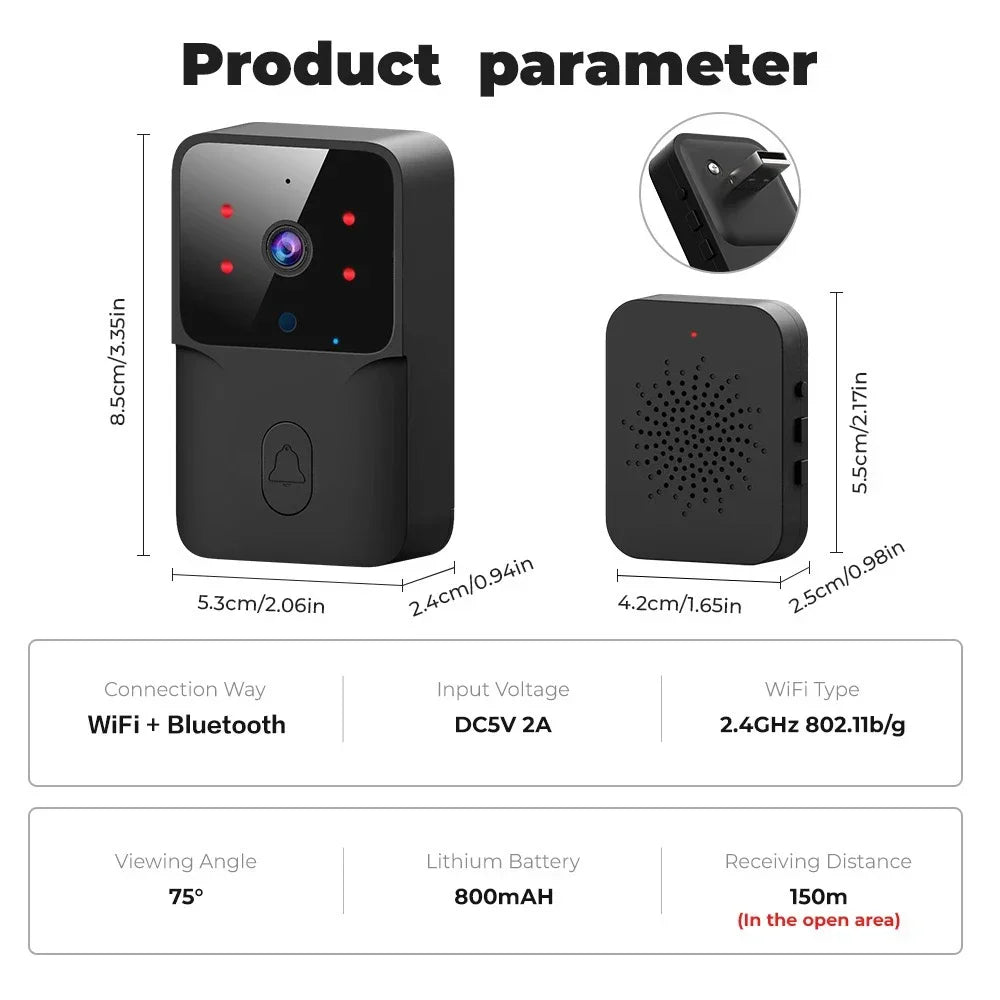 - Video Timbre WiFi Tuya – Cámara Inalámbrica de Seguridad, Compatible con Alexa & Google, Alimentación DC/AC/Batería