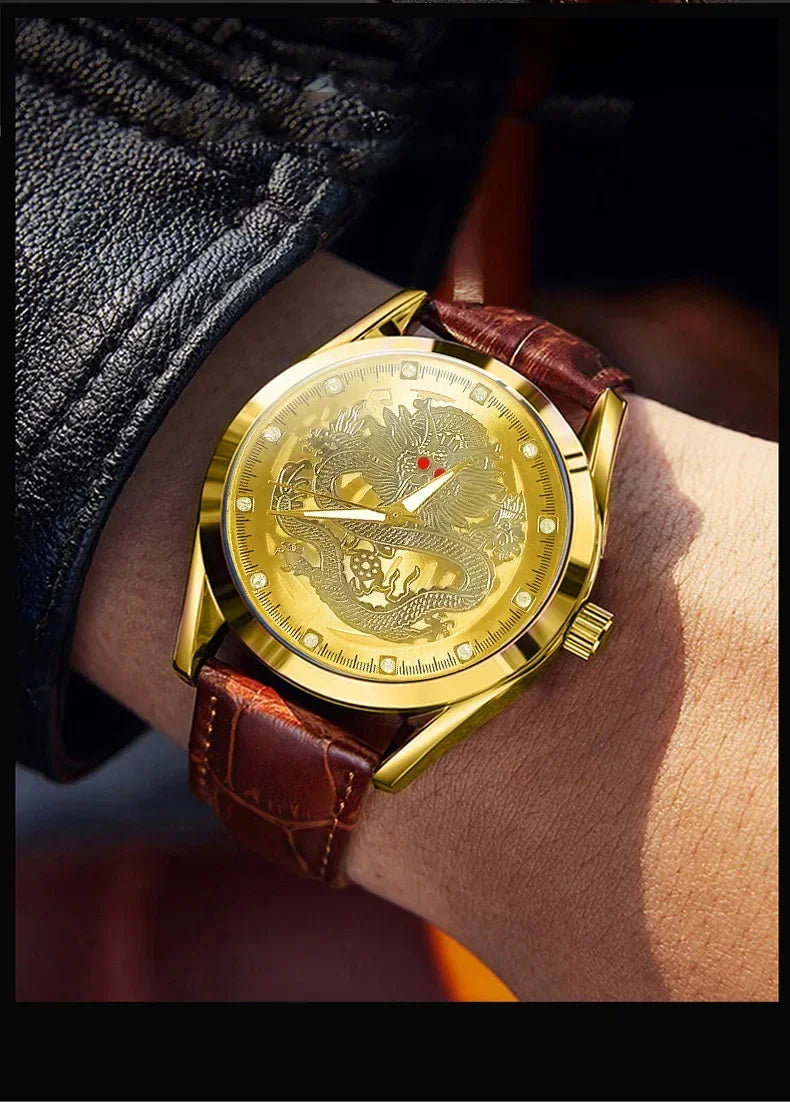 GoldenDragon Elite – Reloj de Negocios con Diseño Exclusivo