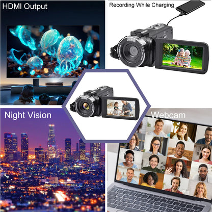8K Digital Photography Camera 48MP Handheld DV 18X igital Zoom Camera Recorder 3'' LCD Touch Screen Portable Recording Camcorder