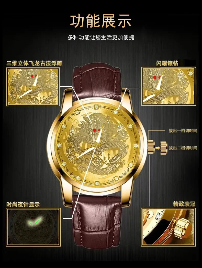 GoldenDragon Elite – Reloj de Negocios con Diseño Exclusivo