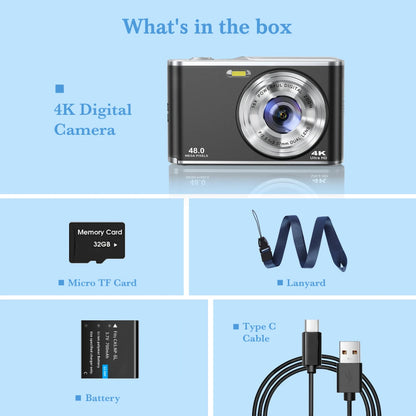 4K Auto Focus Front And Rear Dual Lens Camera Digital Camera, Selfie Camera, Front Camera For Students, 16x Efficient Zoom