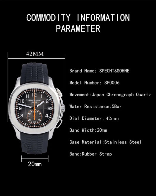 Specht & Söhne SportChrono – Reloj Deportivo con Correa de Goma & Cuarzo