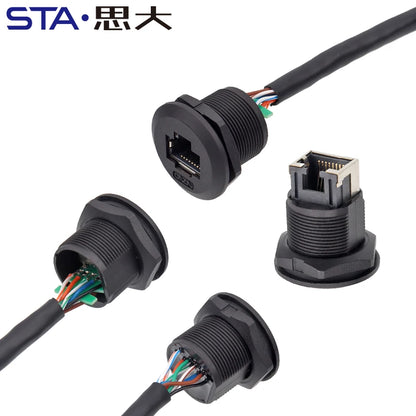 Adaptador de Montaje en Panel RJ45 IP68 – Conector Impermeable para Redes Ethernet CAT5E/CAT6A