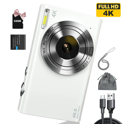4K Digital Camera, Autofocus UHD Vlogging Camera with 32GB Card, 48MP 16X Digital Zoom Digital Camera Anti-Shake Portable Camera