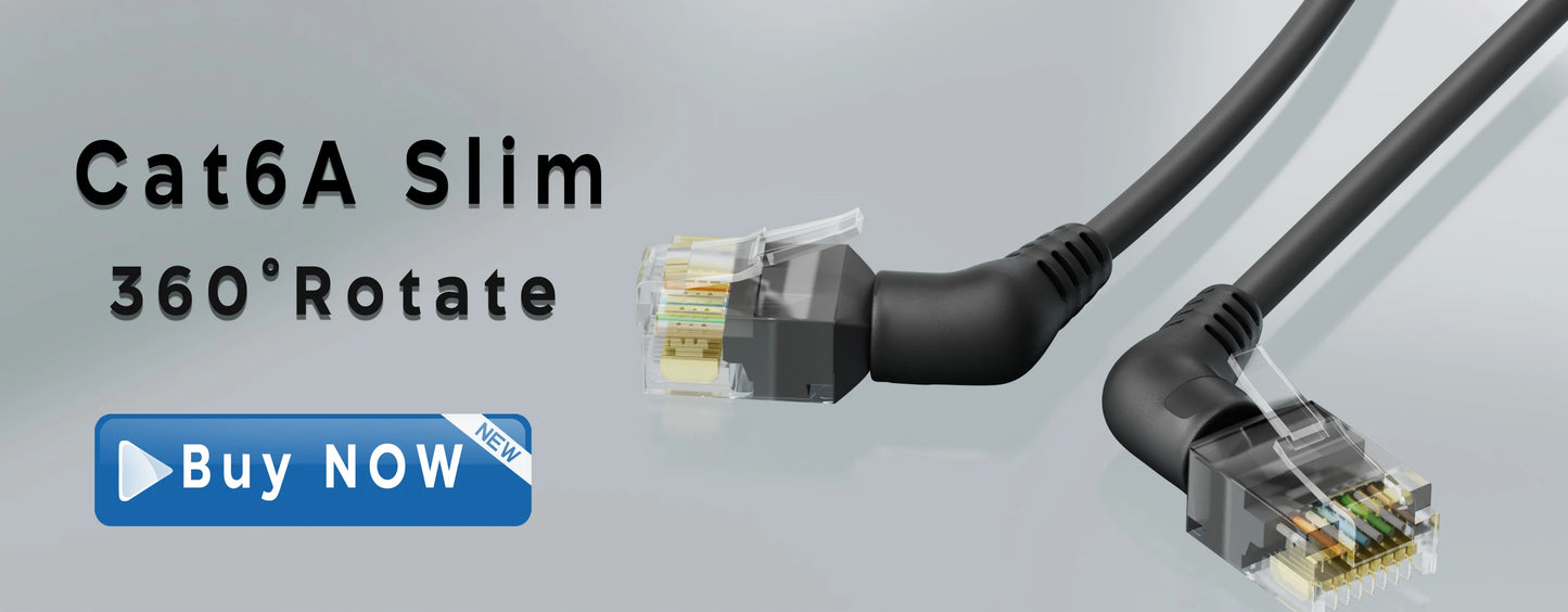 Cable Ethernet CAT6A COMNEN 10Gbps – Patch Cord RJ45 Giratorio 90°/360° para Laptop, PC y Router