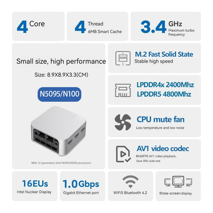 Mini PC FIREBAT T8 Pro Plus con Intel Celeron N5095/N100  DDR4/DDR5, 16GB RAM y SSD 512GB