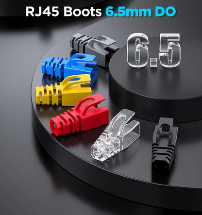 Protectores de Conector RJ45 AMPCOM – Cubiertas para Alivio de Tensión en Cables Ethernet CAT8/CAT7/CAT6A/CAT6/CAT5E