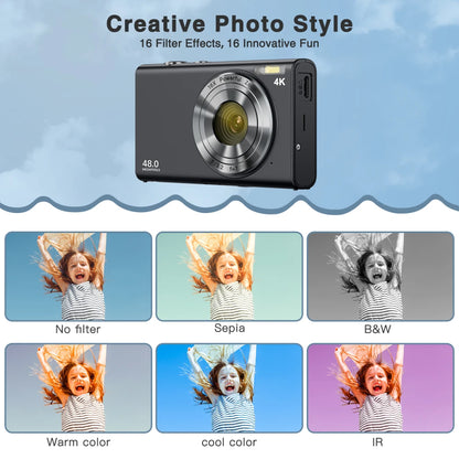 4K Digital Camera, Autofocus UHD Vlogging Camera with 32GB Card, 48MP 16X Digital Zoom Digital Camera Anti-Shake Portable Camera