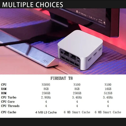 Mini PC FIREBAT T8 Pro Plus con Intel Celeron N5095/N100  DDR4/DDR5, 16GB RAM y SSD 512GB