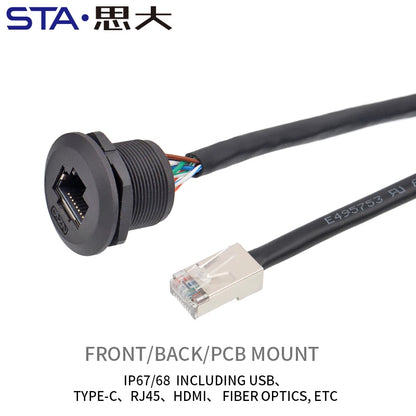 Adaptador de Montaje en Panel RJ45 IP68 – Conector Impermeable para Redes Ethernet CAT5E/CAT6A