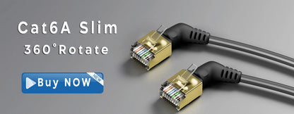Cable Ethernet CAT6A COMNEN 10Gbps – Patch Cord RJ45 Giratorio 90°/360° para Laptop, PC y Router
