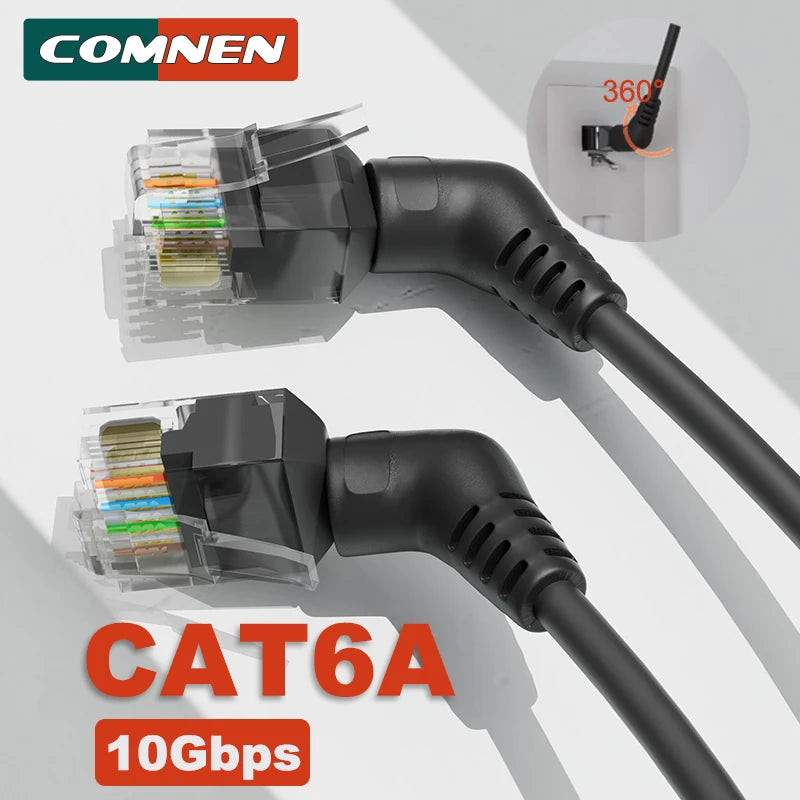 Cable Ethernet CAT6A COMNEN 10Gbps – Patch Cord RJ45 Giratorio 90°/360° para Laptop, PC y Router