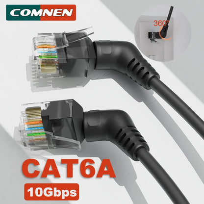 Cable Ethernet CAT6A COMNEN 10Gbps – Patch Cord RJ45 Giratorio 90°/360° para Laptop, PC y Router