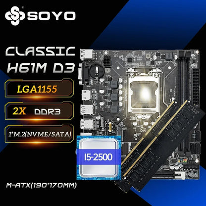 Kit Placa Base SOYO H61 Gaming con CPU Intel i5 2500 | 16GB DDR3 y M.2 SATA